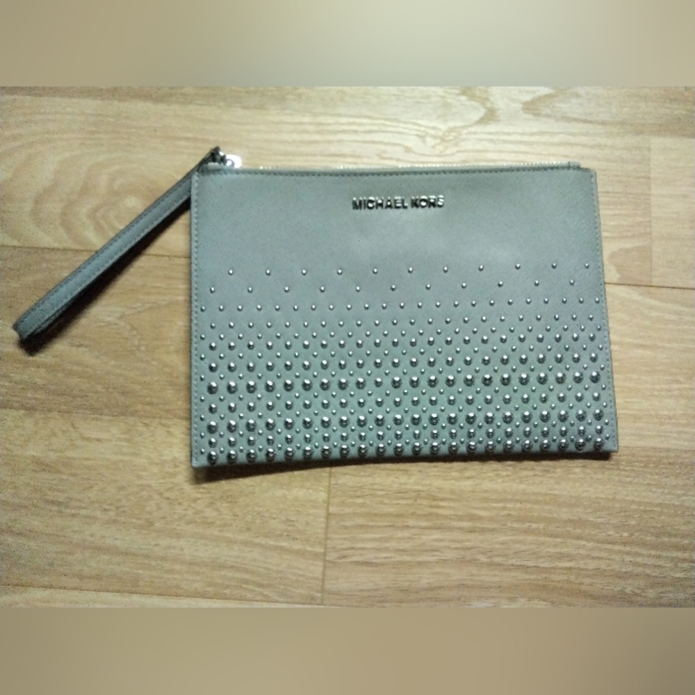 Michael Kors Gray Studded Clutch